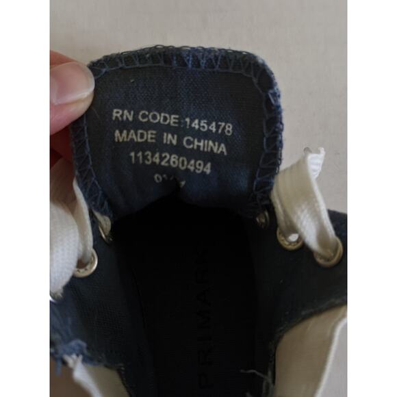 Primark Blue Chambray Canvas Hightops Size 7 Lace Up Sneakers Shoes - Picture 8 of 9